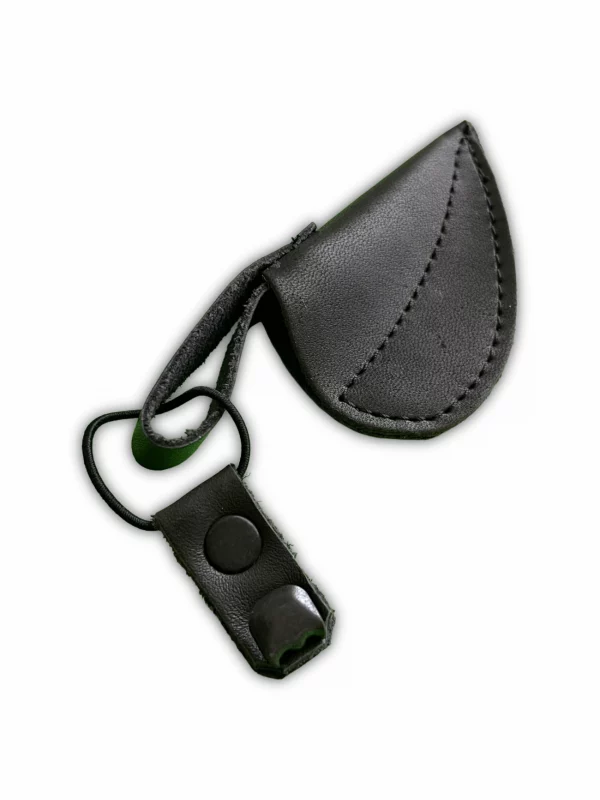 Schwarzer Sehnenhalter RDS, hält Recurve‑ und Langbogen‑Sehnen sicher zusammen und schützt vor ausdrehen